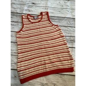 Marled Reunited Clothing Womens Orange Cream Striped Knit Sweater Tank Top Large